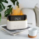 1Elegant Alarm Clock Aroma Oil Diffuser Flame Humidifier with Timer Function Flame Night Light1