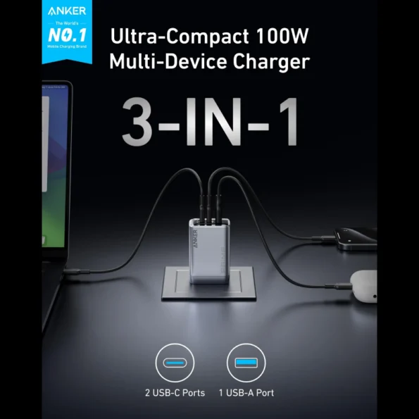 Anker Prime 100W GaN Wall Charger 3 Ports Powerful and Portable (A2688)