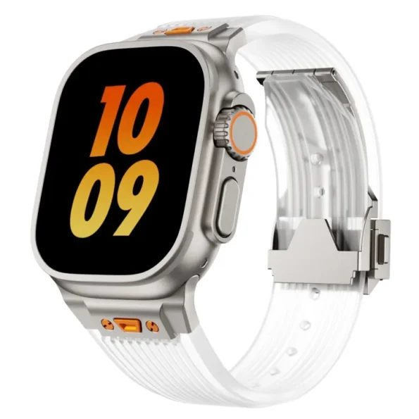 Luxury Transparent Silicone and Stainless Steel Connector Strap for iWatch 45 / 46 / 49mm