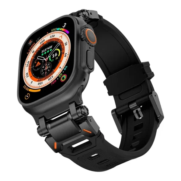 Heavy Duty Luxury Metal with Rubber Strap for Apple Watch Ultra, Ultra 2, Series 10,9,8,7, 49mm 46mm 45mm 42mm